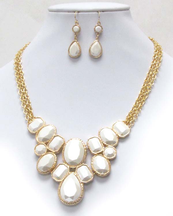 Acrylic stone bib style statement necklace earring set