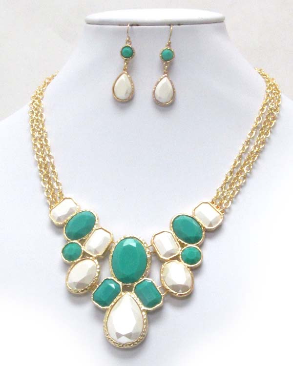 Acrylic stone bib style statement necklace earring set