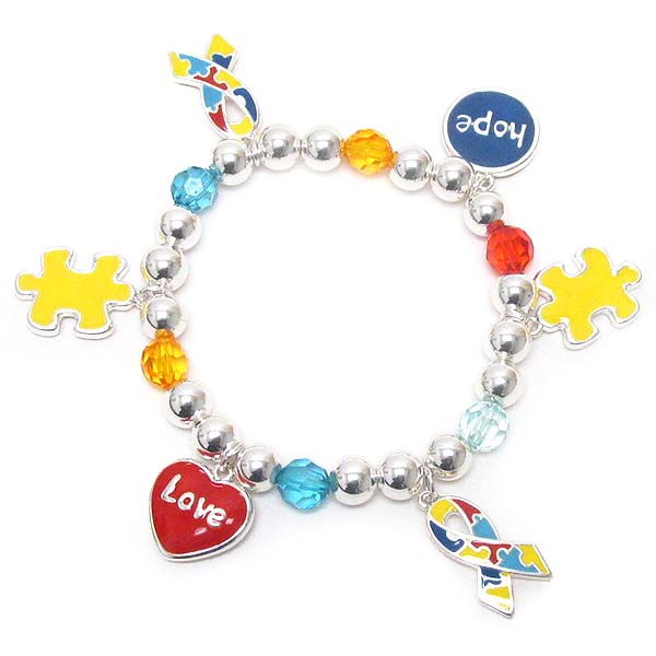 Autism ribbon charm stretch bracelet