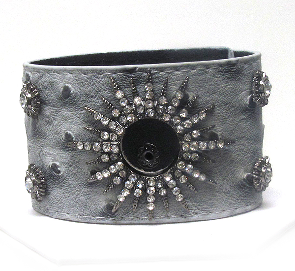 Crystal ostrich leatherette with soleil design button bracelet