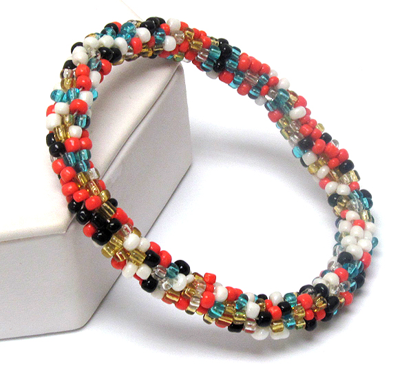 Multi ethnic seed beads nepal style stretch bracelet