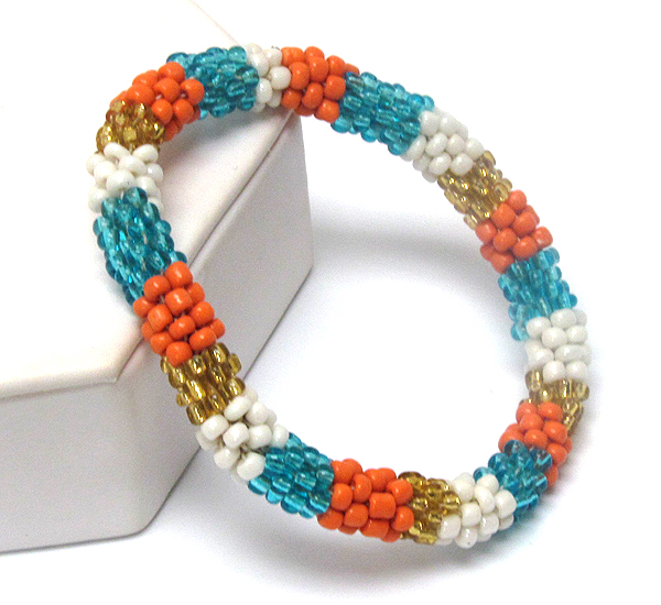 Multi ethnic seed beads nepal style stretch bracelet