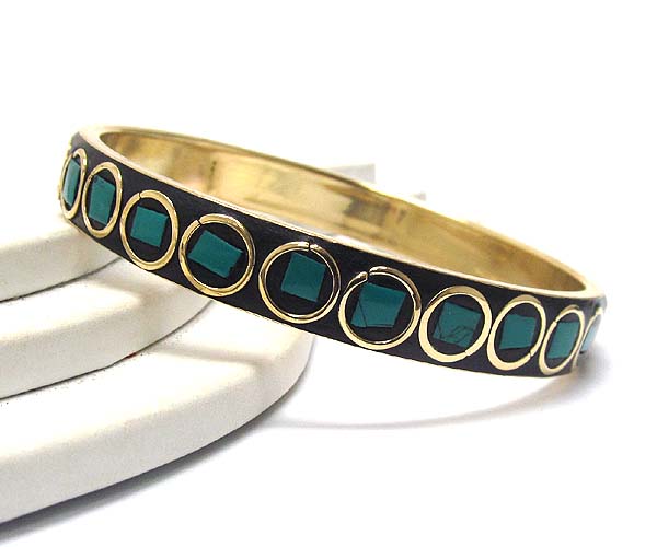 Metal round multi turquoise doted patern tile round metal bangle