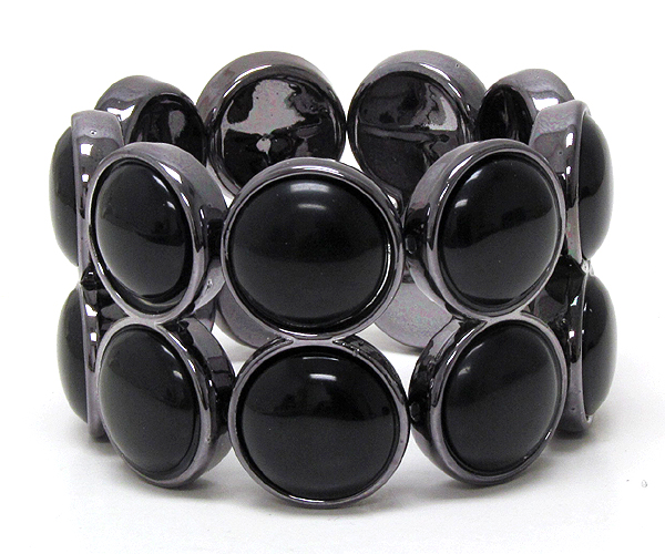 Round acrylic stone deco two line pattern stretch bracelet