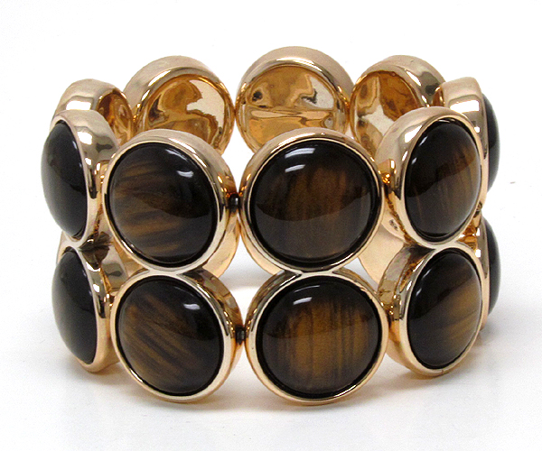 Round acrylic stone deco two line pattern stretch bracelet