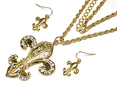 Crystal fleur de lis necklace and earring set