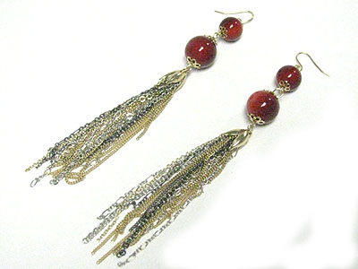 Ceramic ball and tassel drop earring