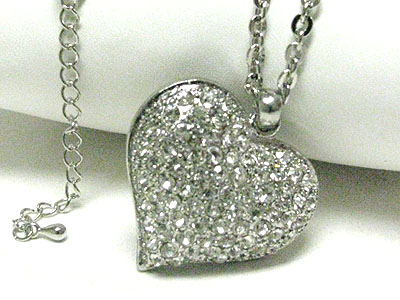 Large crystal puffy heart pendant neckalce