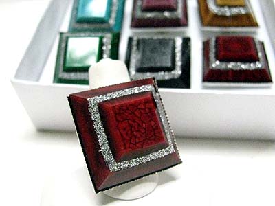 Value dozen pack - color mixed 12 pc square fashion ring dozen set mens jewelry