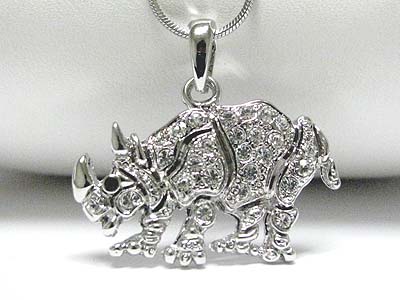 Made in korea whitegold plating crystal rhino pendant necklace