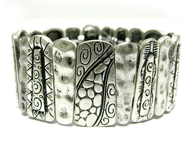 Hammered and textured metal stretch bracelet