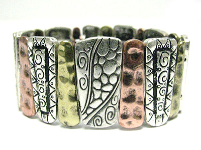 Hammered and textured metal stretch bracelet