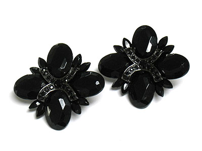 Acrylic stone and crystal deco flower clip earring