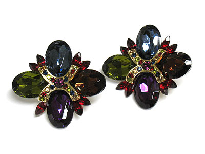 Acrylic stone and crystal deco flower clip earring