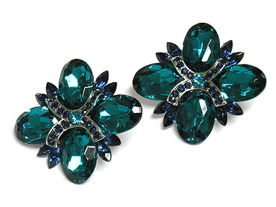 Acrylic stone and crystal deco flower clip earring