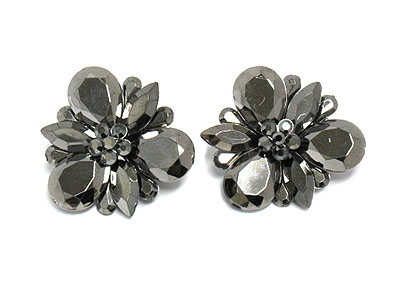 Acrylic stone and crystal deco flower clip earring