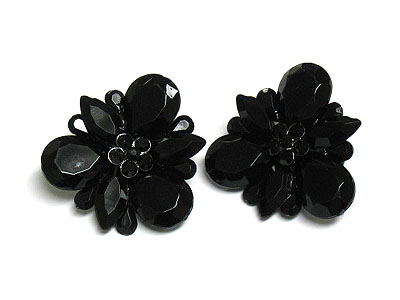 Acrylic stone and crystal deco flower clip earring