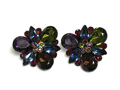 Acrylic stone and crystal deco flower clip earring