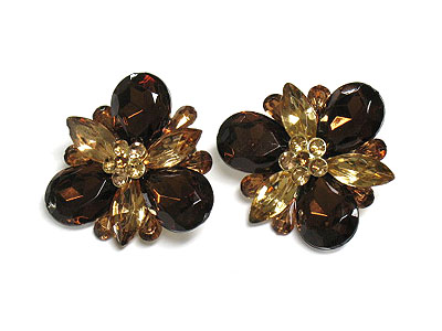 Acrylic stone and crystal deco flower clip earring