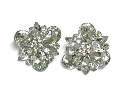 Acrylic stone and crystal deco flower clip earring