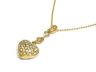 Crystal puff heart drop necklace