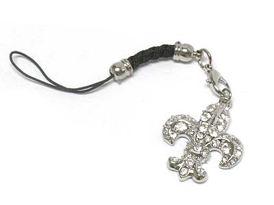 Crystal fleur de lis charm cellphone strap