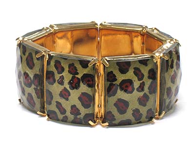 Animal pattern square glass nugget stretch bracelet 