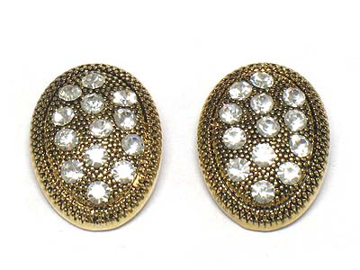 Crystal paved oval shape button pierce earring