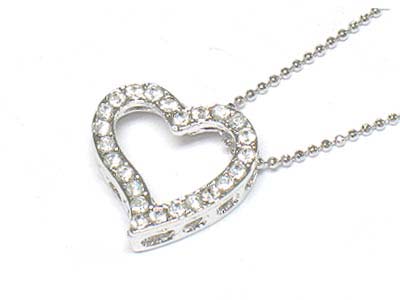 Made in korea whitegold plating crystal side deco heart frame necklace