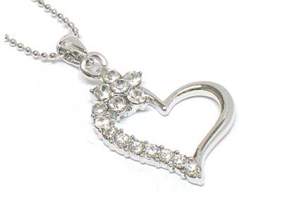 Made in korea whitegold plating crystal deco heart frame necklace -valentine