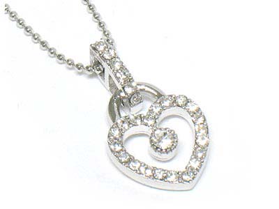 Made in korea whitegold plating small crystal deco small heart and dangle necklace