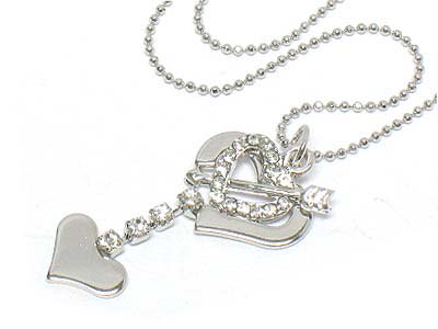 Made in korea whitegold plating small crystal heart dangle arrowed heart necklace