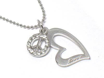 Made in korea whitegold plating small crystal peace symbol and heart necklace