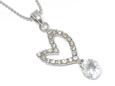 Made in korea whitegold plating small crystal heart and cz ball drop necklace