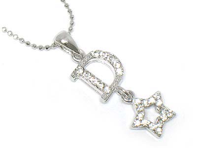 Made in korea whitegold plating small crystal letter d and star drop necklace