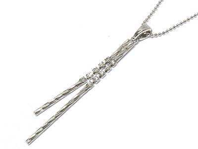 Made in korea whitegold plating crystal ball and metal bar double pendant necklace