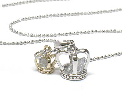 Made in korea whitegold plating dual crown cz inside necklace