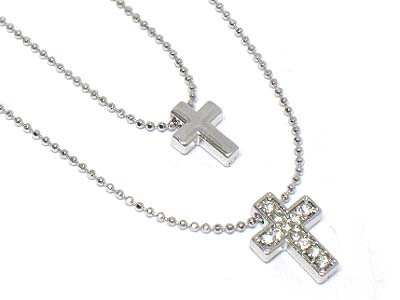 Made in korea whitegold plating double strand crystal cross necklace