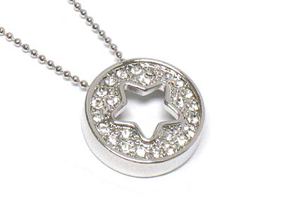 Made in korea whitegold plating star cut crystal round pendant necklace