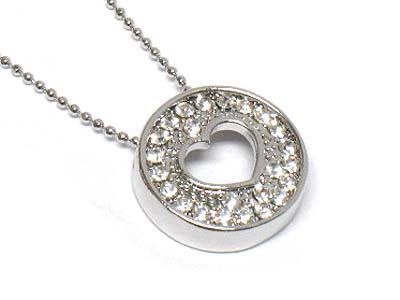 Made in korea whitegold plating heart cut crystal round pendant necklace