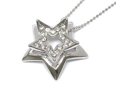 Made in korea whitegold plating crystal double layer star necklace