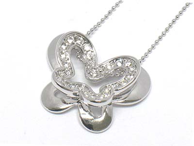 Made in korea whitegold plating crystal double layer butterfly necklace