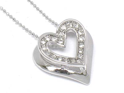 Made in korea whitegold plating crystal double layer heart necklace -valentine