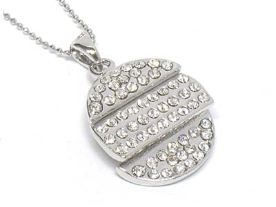 Made in korea whitegold plating three piece link crystal round pendant necklace