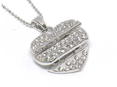 Made in korea whitegold plating three piece link crystal heart pendant necklace