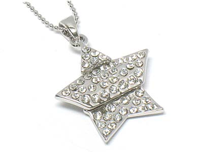 Made in korea whitegold plating three piece link crystal star pendant necklace