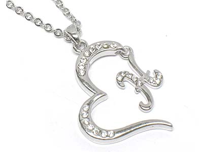 Made in korea whitegold plating crystal heart and letter h dangle necklace