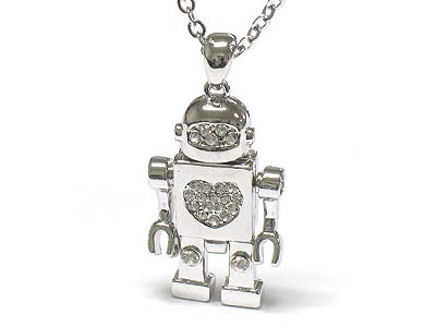 Made in korea whitegold plating crystal dancing puppet robot necklace