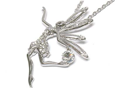 Made in korea whitegold plating large crystal fairy necklace