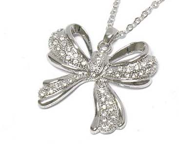 Made in korea whitegold plating large crystal ribbon necklace